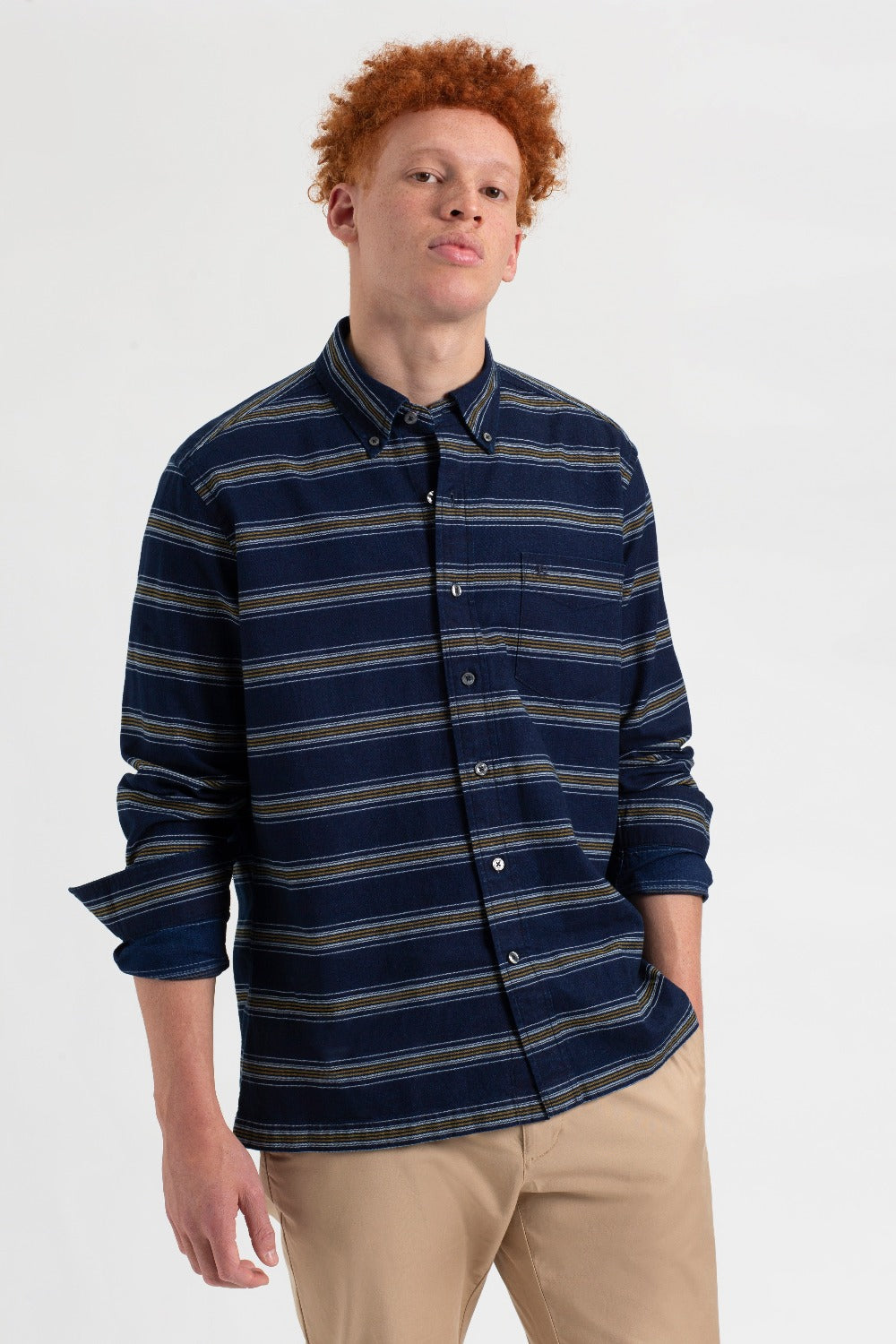 Chemises Ben Sherman Dalston Blues Long Sleeve Stripe Indigo | DYN-75674062